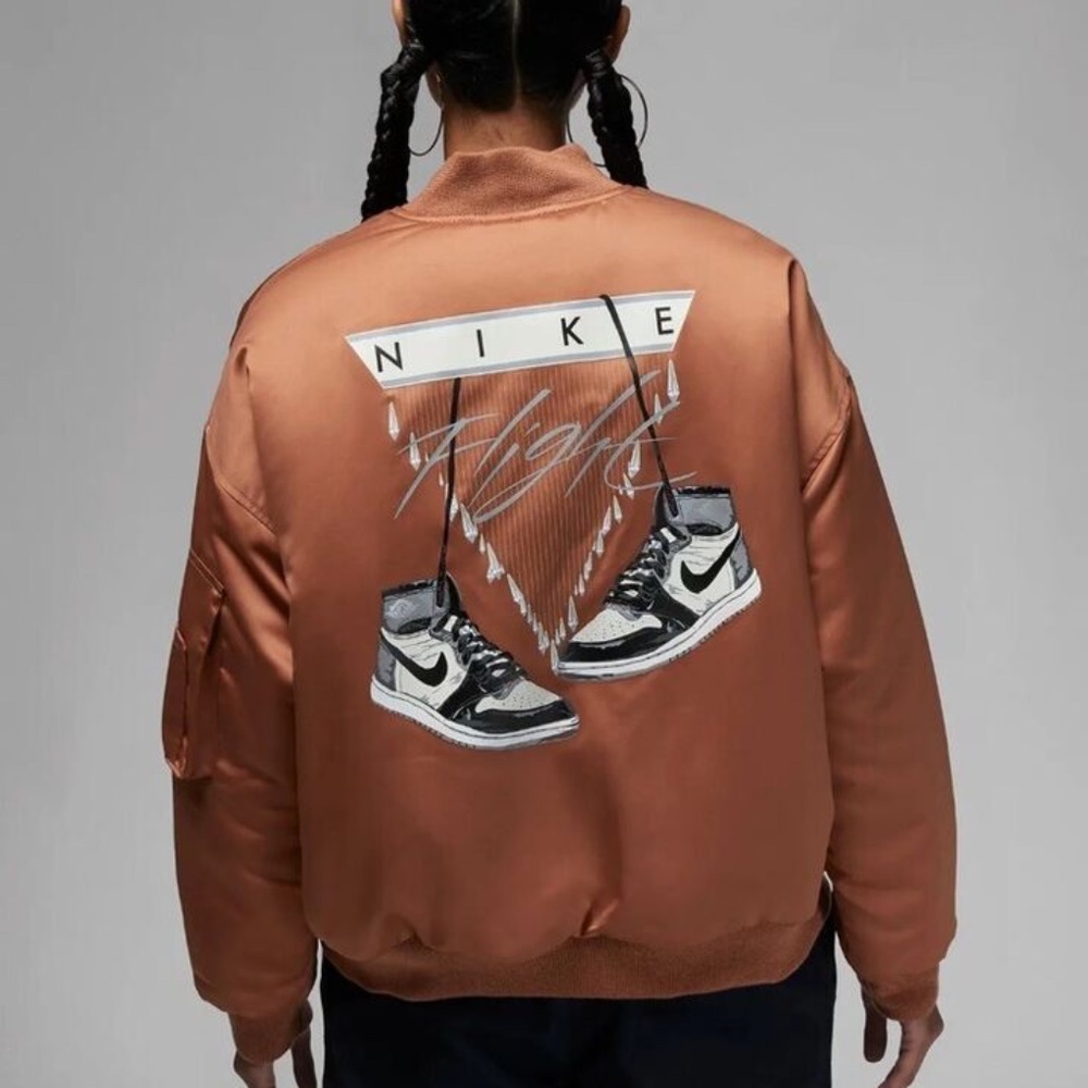 Nike Air Jordan Flight Renegade Oversized Satin Bomber Jacket Women's Plus Size